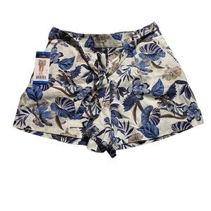 SOLD!! DO NOT BUY!! Dalia Floral Linen Blend Belted Pull-On Shorts L Blue Combo
